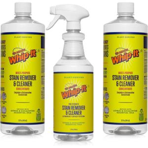 Whip-It Stain Remover and Concentrate Kit, 2-32oz Concentrates & 1-32 OZ Pro Spray Stain Remover, Makes 64 Bottles, Removes Coffee, Wine, Baby Stains, Pet Stains, Plant Based, Enzyme Cleaner, 500 Uses(32 Fl Oz (Pack of 3))