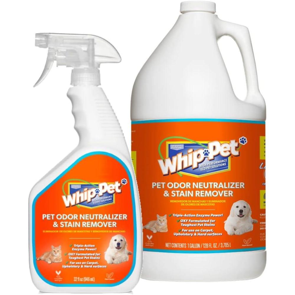 image:imageWhip Pet Stain and Odor Remover Bundle for Pets and Small Animals 128oz Bottle and 32 oz Spray